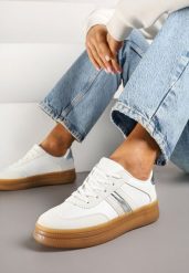 Białe Sneakersy w Stylu Tenisówek Ozdobione Metaliczną Aplikacją Tihanor. Białe obuwie sportowe damskie Renee, z aplikacjami, z jeansu, tenisowe. Za 74.99 zł.