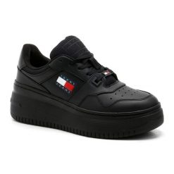 Buty Tommy Hilfiger Retro Basket Ess EN0EN02505BDS czarne. Czarne obuwie sportowe damskie bez wzorów, z gumy. Za 500.30 zł.
