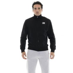 Bluza z bawełna z zamek błyskawiczny na trening. Czarne bluzy męskie LEONE 1947 APPAREL, bez wzorów, z bawełny, bez kaptura, na fitness i siłownię. W wyprzedaży za 162.09 zł.