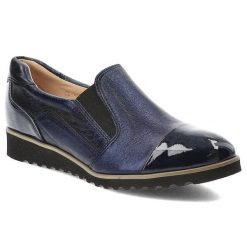 Granatowe Półbuty Gamis Eleganckie Buty Damskie. Niebieskie półbuty damskie GAMIS, na wiosnę, bez wzorów, ze skóry, biznesowe, bez obcasa, bez zapięcia. Za 269.00 zł.