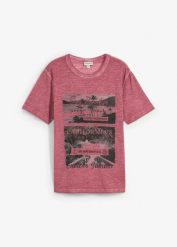 T-shirt z efektem wytarcia, z bawełny organicznej. Fioletowe t-shirty męskie bonprix, m, bez wzorów, z bawełny, vintage, bez kołnierzyka. Za 67.99 zł.
