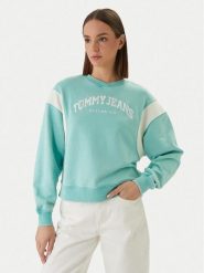 Tommy Jeans Bluza Varsity Crew DW0DW22365 Zielony Regular Fit. Zielone bluzy damskie Tommy Jeans, xl, bez wzorów, z bawełny, bez kaptura. Za 489.99 zł.