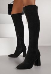 Czarne Kozaki Vices z Imitacji Zamszu na Słupku z Dopasowaną Cholewką Lavie. Czarne kozaki damskie Born2be, z jeansu, bez obcasa, na obcasie. Za 149.99 zł.