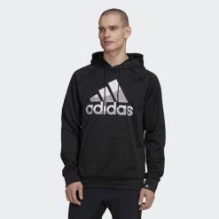 Bluza z dużym logo adidas Aeroready Game and Go. Czarne bluzy męskie Adidas, s, bez wzorów, z materiału, z kapturem, na fitness i siłownię. Za 261.95 zł.