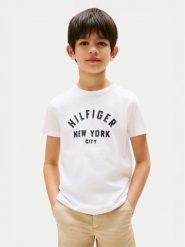 Tommy Hilfiger T-Shirt Curved Graphic KB0KB09800 Biały Regular Fit. Białe t-shirty dla chłopców Tommy Hilfiger, bez wzorów, z bawełny, bez ramiączek. Za 109.99 zł.