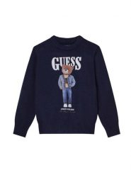 Guess Sweter N6RR01 Z2ZK2 Granatowy Regular Fit. Niebieskie swetry dla chłopców Guess, z aplikacjami, z wiskozy, bez kołnierzyka, bez kaptura. Za 219.99 zł.