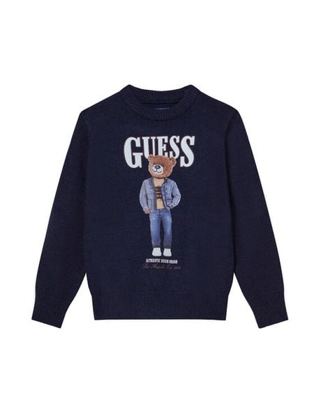 Guess Sweter N6RR01 Z2ZK2 Granatowy Regular Fit. Niebieskie swetry dla chłopców Guess, z aplikacjami, z wiskozy, bez kołnierzyka, bez kaptura. Za 131.99 zł.