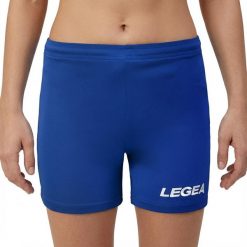Elastyczne szorty biegowe Veneto niebieskie. Niebieskie szorty sportowe damskie Legea, na lato, bez wzorów, do biegania. Za 92.00 zł.