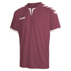 Koszulka sportowa HUMMEL core SS poly bordowa. Czerwone koszulki sportowe męskie Hummel, s, bez wzorów, z materiału, bez kołnierzyka, bez ramiączek, do biegania. Za 31.00 zł.