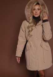 Beżowa Kurtka Parka Dwustronna z Futerkiem i Kapturem Alerisse. Brązowe kurtki damskie Renee, l, bez wzorów, z futra. Za 289.99 zł.