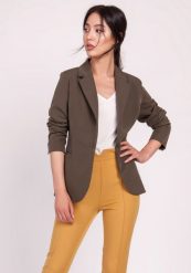 Khaki Klasyczny Żakiet Zapinany na Jeden Guzik. Brązowe żakiety damskie Lanti, l, bez wzorów, z materiału, klasyczne. Za 245.90 zł.