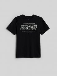 4F T-shirt regular z nadrukiem chłopięcy - czarny 134 (8-9 lat). Czarne t-shirty dla chłopców 4f, bez wzorów, z dzianiny, bez ramiączek. Za 49.99 zł.