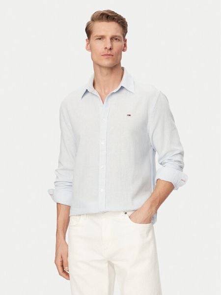 Tommy Jeans Koszula DM0DM22761 Niebieski jasny Regular Fit. Niebieskie koszule męskie Tommy Jeans, m, bez wzorów, z bawełny, bez kołnierzyka, bez ramiączek. Za 244.99 zł.