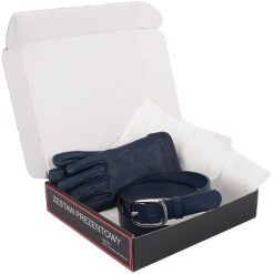 Zestaw prezent damski skórzany pasek rękawiczki pudełko premium Beltimore Z46. Paski damskie bez wzorów, z materiału. Za 100.99 zł.