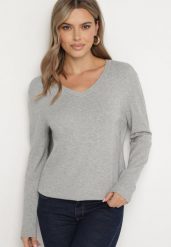 Szary Klasyczny Sweter z Dodatkiem Bawełny i Wiskozy z Dekoltem w Serek Miabellea. Szare swetry damskie Born2be, l, bez wzorów, z bawełny, eleganckie, bez kołnierzyka, plus size, bez ramiączek, bez kaptura. Za 54.99 zł.