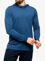 Bluza z kapturem Fjallraven Abisko Sun-hoodie. Niebieskie bluzy męskie Fjällräven, na lato, m, bez wzorów, z materiału, z kapturem. Za 370.69 zł.
