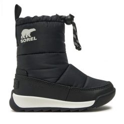 Śniegowce Sorel. Czarne buty zimowe chłopięce Sorel, bez wzorów, bez zapięcia. Za 339.99 zł.