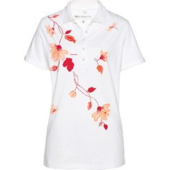 Shirt polo bonprix biało-czerwony z nadrukiem. Bluzki damskie bonprix. Za 37.99 zł.