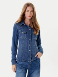Guess Koszula jeansowa W5YH63 D0781 Niebieski Regular Fit. Niebieskie bluzki damskie Guess, xxl, z aplikacjami, z jeansu, bez kołnierzyka, bez ramiączek. Za 399.99 zł.