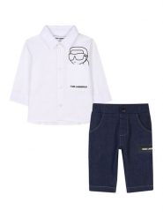Karl Lagerfeld Kids Komplet koszula i spodnie materiałowe Z30505 S Granatowy Regular Fit. Niebieskie spodnie materiałowe dla chłopców Karl Lagerfeld Kids, bez wzorów, z bawełny. Za 489.99 zł.
