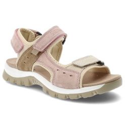 Sandały damskie Artiker, cholewka ze skóry naturalnej nubukowej regulowane paski z zapięciem na rzep, różowe, 58C1813. Czerwone klapki damskie Artiker, bez wzorów, z nubiku, bez obcasa, bez zapięcia. Za 219.00 zł.