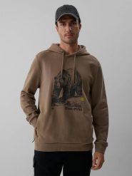 4F Bluza dresowa regular z kapturem męska - brązowa XXL. Brązowe bluzy sportowe męskie 4f, m, bez wzorów, z dresówki, z kapturem, na fitness i siłownię. Za 199.99 zł.