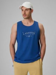 4F Koszulka bez rękawów regular z nadrukiem męska - niebieska XXL. Niebieskie t-shirty męskie 4f, m, bez wzorów, z bawełny, bez kołnierzyka. Za 59.99 zł.