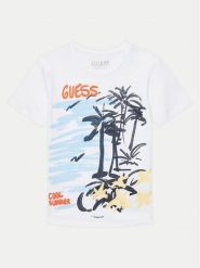 Guess T-Shirt L5GI05 K8HM4 Biały Regular Fit. Białe t-shirty dla chłopców Guess, z aplikacjami, z bawełny, bez ramiączek. Za 49.99 zł.