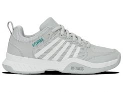 Buty sportowe - tenis - damskie - COURT EXPRESS 2 - szaro-białe. Białe obuwie sportowe damskie K-SWISS, bez wzorów, outdoorowe. Za 199.00 zł.