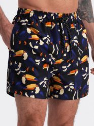 Szorty męskie kąpielówki w tukany - czarno-granatowe V1 - Rozmiar: S. Niebieskie kąpielówki męskie Ombre Clothing, l, bez wzorów, z poliesteru, do pływania. W wyprzedaży za 49.99 zł.