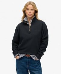 Superdry Sweter półgolf z zamkiem Essential Logo – Luźny krój. Niebieskie swetry przez głowę męskie Superdry., bez wzorów, z bawełny, bez kołnierzyka. Za 279.65 zł.