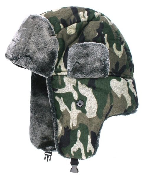 Ciepła, Zimowa Czapka z Uszami (Pilotka) - Jarek - Zielone Moro. Zielone czapki i kapelusze męskie Jarek, na zimę, bez wzorów. Za 69.00 zł.