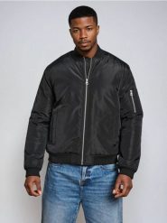 Ocieplana kurtka bomberka - czarny. Czarne kurtki męskie Sinsay, l, bez wzorów, bez kaptura. Za 79.99 zł.