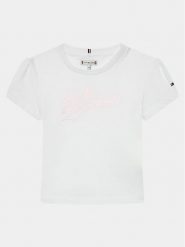 Tommy Hilfiger T-Shirt Hilfiger Script Tee S/S KG0KG07714 Biały Regular Fit. Białe t-shirty i topy dla dziewczynek Tommy Hilfiger, bez wzorów, z syntetyku, bez ramiączek. Za 139.99 zł.