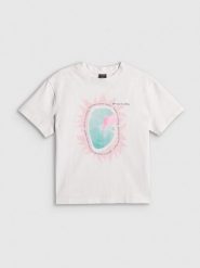 4F T-shirt loose z nadrukiem damski - biały S. Białe t-shirty damskie 4f, s, bez wzorów, z bawełny, klasyczne, bez kołnierzyka. Za 69.99 zł.