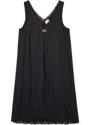Krótka koszula nocna z miękkiej mieszanki wiskozy. Czarne koszule nocne damskie bonprix, bez wzorów, z koronki, krótkie. Za 57.99 zł.