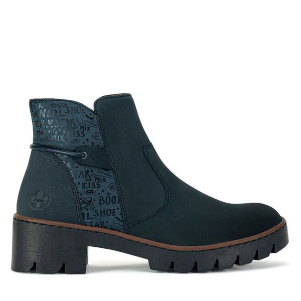 Botki Rieker. Niebieskie botki damskie Rieker, bez obcasa, na płaskiej podeszwie, bez zapięcia. Za 311.00 zł.