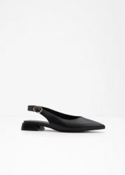 Baleriny z odkrytymi piętami ze sprzączką. Czarne baleriny damskie bonprix, bez wzorów, eleganckie, bez obcasa. Za 119.99 zł.