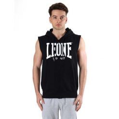 Bluza z kaptur na co dzień na siłownię. Czarne bluzy męskie LEONE 1947 APPAREL, bez wzorów, z bawełny, bez kaptura, na fitness i siłownię. Za 280.50 zł.