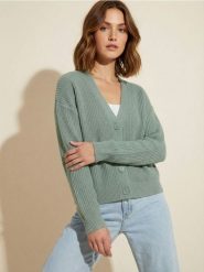 Kardigan basic - zielony. Zielone kardigany damskie Sinsay, l, bez wzorów. Za 39.99 zł.