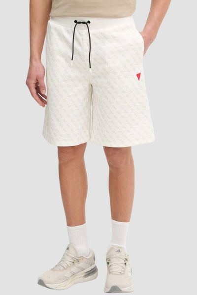 GUESS Kremowe męskie spodenki w monogram New Korbin, Rozmiar L. Brązowe krótkie spodenki sportowe męskie Guess, l, z aplikacjami. W wyprzedaży za 139.99 zł.