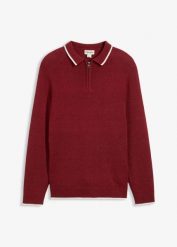Sweter polo z bawełny z recyklingu. Szare swetry przez głowę męskie bonprix, l, bez wzorów, z bawełny, bez kołnierzyka. Za 129.99 zł.
