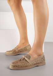 Ciemnobeżowe Mokasyny z Cyrkoniami i Ozdobami Distantsteam. Brązowe mokasyny damskie Renee, glamour. Za 99.99 zł.