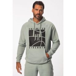Męska Bluza z kapturem fitness koszykarski nadruk. Szare bluzy męskie JAY-PI, m, bez wzorów, z bawełny, z kapturem, na fitness i siłownię. W wyprzedaży za 279.99 zł.