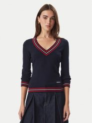 Guess Sweter W6BR89 Z2276 Granatowy Regular Fit. Niebieskie swetry damskie Guess, l, z aplikacjami, z wiskozy, bez kołnierzyka, bez ramiączek, bez kaptura. Za 344.99 zł.