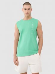 Чоловіча однотонна майка tank top regular - зелений. Koszulki sportowe męskie 4f, m, bez wzorów, z jersey, bez kołnierzyka. Za 649.90 zł.