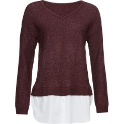 Sweter z koszulową wstawką bonprix oberżyna. Fioletowe swetry damskie bonprix, bez wzorów, bez kołnierzyka, bez ramiączek, bez kaptura. Za 44.99 zł.