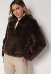 Brązowa Kurtka Futerko o Prostym Kroju z Zapięciem na Suwak Tusiviela. Brązowe kurtki damskie Born2be, l, bez wzorów, z dzianiny, bez kaptura. Za 239.99 zł.