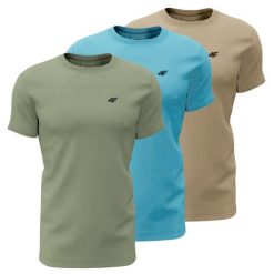 T-shirt męski (ZESTAW KOSZULEK 3 SZT.) 4F 4FWSS26TTSHM4481. Niebieskie t-shirty męskie 4f, m, bez wzorów, z bawełny, biznesowe, bez kołnierzyka. Za 159.99 zł.