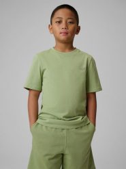 4F T-shirt regular gładki chłopięcy - zielony 128 (7-8 lat). Niebieskie t-shirty dla chłopców 4f, bez wzorów, z bawełny, bez ramiączek. Za 29.99 zł.